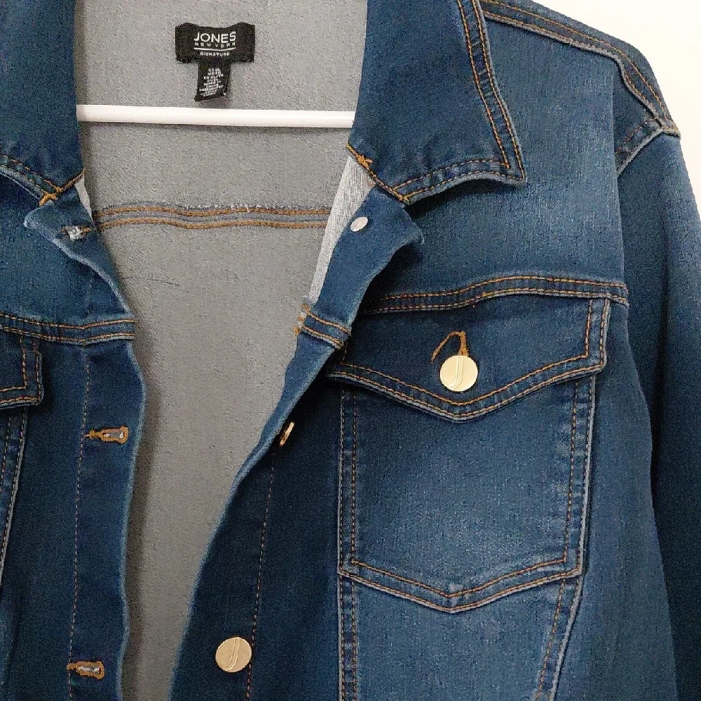 Jones New York Indigo Jean Jacket with Gold Buttons